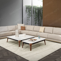 Mesa de Centro Moderna de Estilo Nórdico con Tapa de Piedra y Marco de Madera para Sala de Estar o Dormitorio, con Mesas Nido