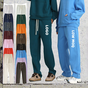 Custom Vintage Acid Wash Eco-Friendly Breathable Fleece Straight Flat Mid Waist Heavyweight Baggy Zipper Fly <b>Jogger</b> OEM Service - Product Image 3