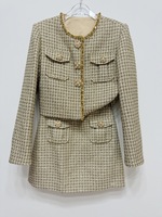 Tweed Frenchy Femme Élégance Style Manteau Bougie Veste Courte & Jupe Ensemble Plaid Motif Moulante Robe et Veste 2 Pièces Ensemble De Fête