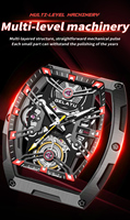 Montre mécanique pour homme, boîtier tonneau, cadran noir, plusieurs sous-cadrans, bracelet en silicone or rose, sport