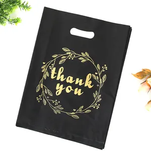 Custom Printed Logo Icecream Black Thank You Polybag Packing Plastic Shopping Bags For Boutique