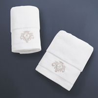 Wholesale Premium Custom White Dark Grey Cotton Terry Bath Spa Towel Two Piece Salon Set Towels logo