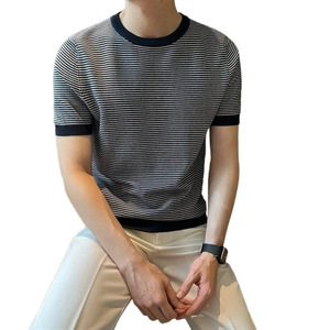 <span class=keywords><strong>เส</strong></span>ื้อถักลายทางสีตัดกันทรงเข้ารูป แขนสั้น ลายพิมพ์ สำหรับผู้ชาย ผ้าไหมน้ำแข็งบางเบา ใส่สบายๆ ในฤดูร้อน - Product Image 5