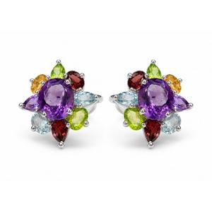 925 <b>Sterling</b> <b>Silver</b> Rhodium Plated Multi Gemstone Designer <b>Stud</b> <b>Earrings</b> - Product Image 3