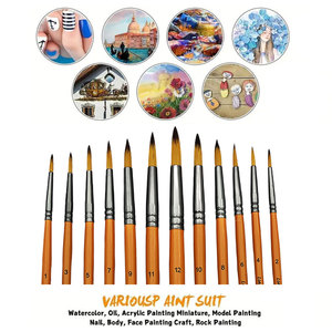 Lonely Finger Ensemble de 12 pinceaux ronds en nylon pour aquarelle, peinture acrylique et application de peinture faciale - Product Image 5