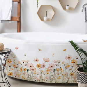 Adesivo Murale con Fiori Selvatici ad Acquerello - Decalcomania Floreale Rimovibile per Battiscopa del Soggiorno - Product Image 3