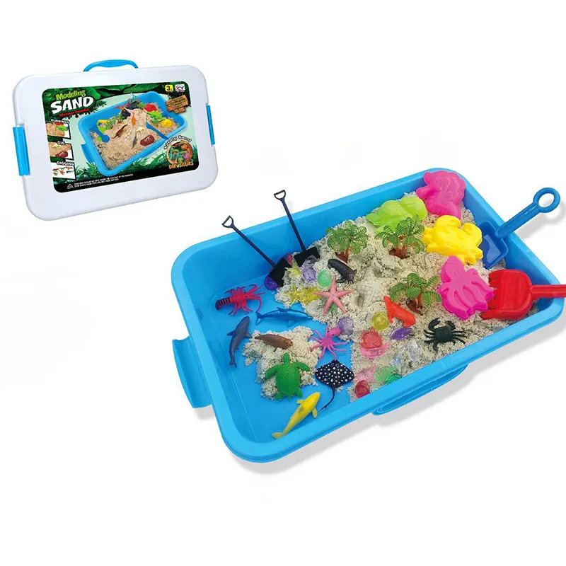 Wholesale children non-toxic colored clay set kids sensory bin activity toy dinosaur model space sand dynamic sand play set