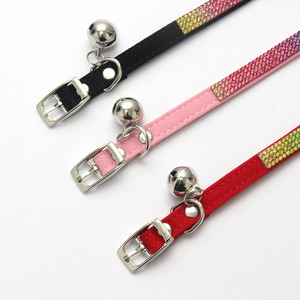 Mewah modis berkilau elegan kulit barat Bling berlian imitasi dekorasi Kucing anjing kerah anak anjing dengan bel - Product Image 2