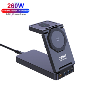 Cargador inalámbrico rápido magnético plegable portátil <span class=keywords><strong>GaN</strong></span> de 260W, estación de acoplamiento para teléfono, soporte de cargador USB C para iPhone 15W iWatch Airpods - Product Image 1