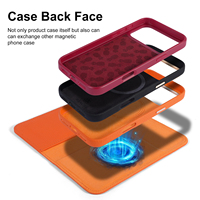 Étui de téléphone en cuir véritable grain litchi avec porte-cartes magnétique et fente pour cartes, compatible avec l'iPhone 17 Pro Max