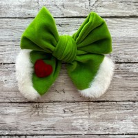Accessoires de mode pour enfants : Pince à cheveux en velours Grinch vert fluorescent avec nœud en cristal, épingle à cheveux en peluche de Noël, accessoire d'Halloween