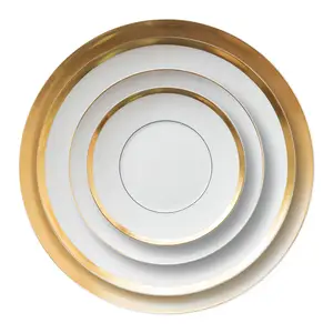 Китай, оптовая продажа, дешевая фарфоровая тарелка с золотым ободом для столовой и вечеринки