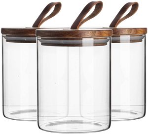 Storage Jar 500ml High Borosilicate Glass Storage Jar With Acacia/bamboo Pine Wood Lid