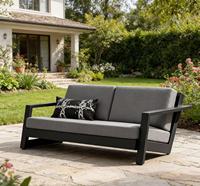 Canapé d'extérieur en teck haut de gamme, personnalisé, résistant aux intempéries, avec structure en aluminium thermolaqué, style nordique moderne, pour jardin, cour, balcon