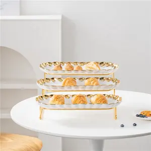 Modern stil parti süslemeleri düğün için oval tabak 3 katlı cupcake plaka tepsi altın servis tabağı