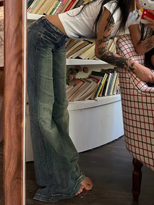 Nuovi <span class=keywords><strong>Jeans</strong></span> a Zampa d'Elefante da Donna alla Moda Anni '90 a Vita Bassa Pantaloni Vintage Stile Club e Street Vendita Calda Taglie <span class=keywords><strong>S</strong></span> M L - Product Image 6