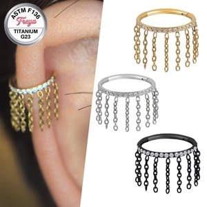 Pendientes de <span class=keywords><strong>Aro</strong></span> de Titanio ASTM F136 16G con Cadena de Borlas para Nariz, Septum, Hélix y Lóbulo, Joyería para Mujer y <span class=keywords><strong>Hombre</strong></span> - Product Image 1