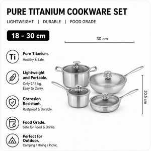 <span class=keywords><strong>Set</strong></span> di Pentole in Titanio Puro, Wok, Padella, Pentola per Latte, Pentola per Zuppa, Senza Rivestimento, Compatibile con Induzione - Product Image 2
