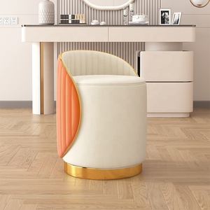 <strong>Stools</strong> Gold Luxury Nordic <strong>Leather</strong> Makeup Vanity Round Modern Home Foot Step Living Room Furniture Metal Chairs Ottoman <strong>Stools</strong> - Product Image 4