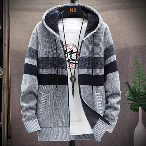 Pull-over pour <span class=keywords><strong>homme</strong></span>, <span class=keywords><strong>cardigan</strong></span> tendance en patchwork, veste en tricot pour <span class=keywords><strong>homme</strong></span>, coupe ajustée, col montant, épais et chaud - Product Image 2