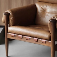 Fauteuil en cuir italien Fauteuils modernes en bois pour salon Fauteuil canapé simple de loisirs vintage Fauteuils d'appoint bruns