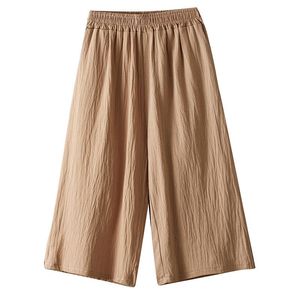 Women's Cotton Linen Capri Pants Loose Fit Wide Leg Elastic Waist Breathable Casual Solid Color Khaki Yellow Beige Gray Black - Product Image 5