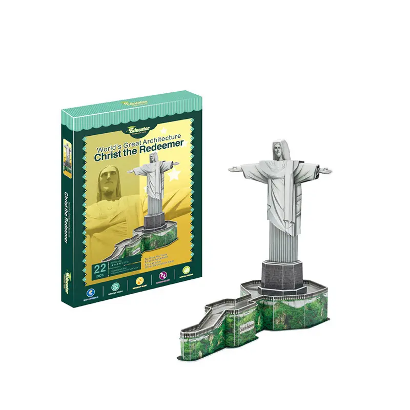 Quebra-cabeça 3d de papel no brasil, cristo o redentor modelo brinquedos