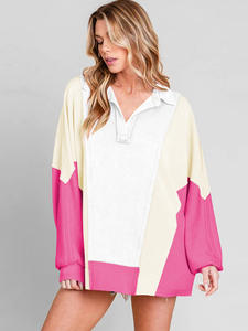 <span class=keywords><strong>Felpa</strong></span> Casual con Maniche <span class=keywords><strong>a</strong></span> Pipistrello in Cotone Personalizzata, Streetwear con <span class=keywords><strong>Collo</strong></span> <span class=keywords><strong>a</strong></span> <span class=keywords><strong>Polo</strong></span> e Blocchi di Colore - Product Image 3