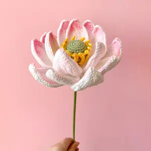 New lotus peony bouquet di fiori artificiali decorazione da tavolo per la casa squisita lavorazione a maglia regalo finito fiore all'uncinetto