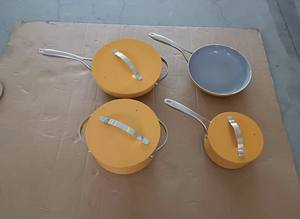 Lot de 7 ustensiles de <span class=keywords><strong>cuisine</strong></span> en fonte moulée sous pression, antiadhésifs, couleurs crème, vert, <span class=keywords><strong>bleu</strong></span>, jaune, comprenant casseroles, faitouts et poêles, coffret cadeau de luxe - Product Image 5