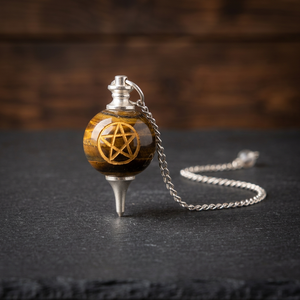 Colgante de Piedra Preciosa en Forma de Lágrima con Pentagrama Tallado en Ojo de Tigre, Cristal Curativo Reiki, para Sanación y Radiestesia, con Cadena - Product Image 3