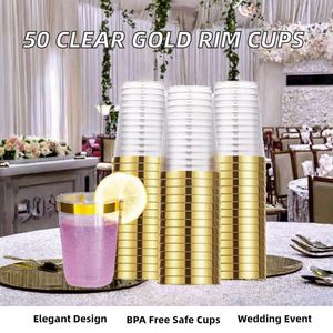 Lot de 50 gobelets en plastique sans BPA, 10 oz, transparents avec bord doré, réutilisables, élégants, pour mariage, fête, cocktail, bière - Product Image 2