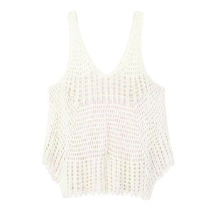 Buonic Top Estivo da Donna all'Uncinetto Senza Maniche in Maglia Bianco Nero 45x60cm Casual da Spiaggia - Product Image 1