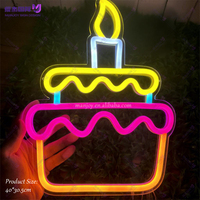 Décoration murale de fête personnalisable pour gâteau d'anniversaire et bougies, luminosité réglable, néon LED à piles, lumière néon colorée