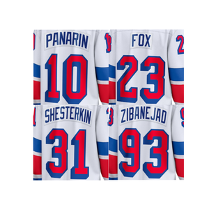 New York 10 Artemi Panarin 31 logo Shesterkin 23 Adam untuk Fox 93 Mika zibanejadad 73 Matt reme jersi hoki es jahitan - Product Image 1