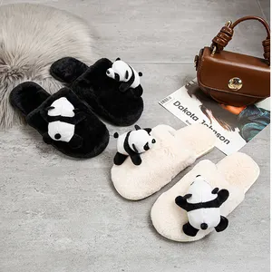 Оптовая продажа, домашние зимние милые мягкие тапочки с изображением панды, плюшевые тапочки с животными, wps-1012