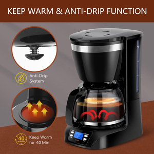 <span class=keywords><strong>Cafetera</strong></span> por goteo <span class=keywords><strong>programable</strong></span> con jarra de vidrio, máquina de café con temporizador de 24H y sistema antigoteo, mantiene el calor automático, 10 tazas - Product Image 2