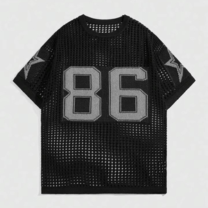 Logo <span class=keywords><strong>personnalisé</strong></span> OEM/ODM Chemise de <span class=keywords><strong>baseball</strong></span> jacquard numérique à col ras du cou creuse à l'avant Pull en tricot à manches courtes pour hommes - Product Image 1