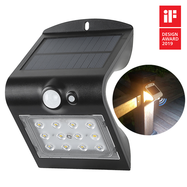 Solar Security Light with Motion Sensor Alarm Wall Mount Lamp 1.5W 220LM with Motion Sensor