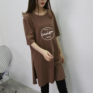 Футболка на плечо женская уличная хлопковая однотонная длинная свободная Женская футболка на заказ - Product Image 5