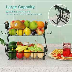 2-Tier Metal Wire <b>Basket</b> Countertop Fruit and Vegetable <b>Storage</b> Bowl <b>for</b> Bread Snacks Veggies - Product Image 2