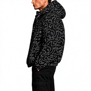 Chaqueta Acolchada con Capucha para Hombre, con Diseño de Rostro Dibujado a Mano, Resistente al Viento, Gruesa, para Invierno, Estilo Urbano, Cierre de Cremallera, Corte Regular - Product Image 3