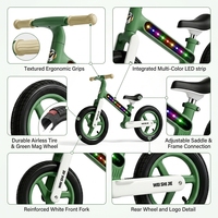 TRYCO CHASER Vélo d'équilibre avec lumières LED colorées activées par le mouvement, cadre en nylon de 12 pouces, pneu tout-terrain à vitesse unique, capacité de charge de 70 kg
