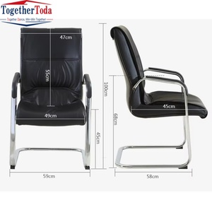 Modern Medium Back <b>Armchair</b> PU Leather Executive Guest Office Chair with Bow Base Multi-function Gliding for Meeting Table - Product Image 6