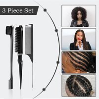 Lot de 3 peignes de coiffure : Brosse à cheveux double face pour les bords, Brosse à poils pour le soin des cheveux, Peigne à queue de rat, Peigne à démêler