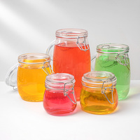 Accueil commercial de gros 350ml 450ml 750ml ml bocaux hermétiques en verre alimentaire avec couvercles supérieurs pivotants