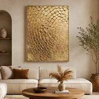 Art mural en feuille d'or, fait main, effet 3D soleil éclatant, métal texturé brillant, peinture abstraite sur toile pour décoration de salon de luxe