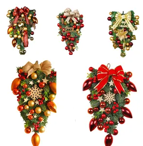 Navidad Decoratie Rood Cadeau Bedrade Rand Lint Krans Kerststrikken Kerst Slingers Kransen Decor Voor Voordeur Muur Raam