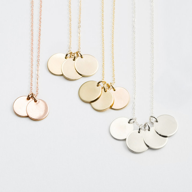 13MM Stainless Steel Engraved Personalized Disk Necklace with Tiny Initial Custom Kids Initials Necklace Letters Gift for Mom