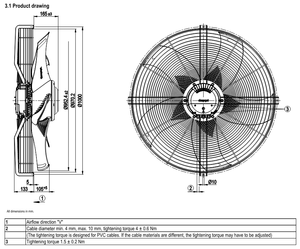Ventilador Axial EC S3G910-CV12-67 de 910 mm, 400 VCA, 720 RPM, 25500 CFM, 2100 W, para Procesos de Manejo de Aire y Refrigeración de Distritos - Product Image 4